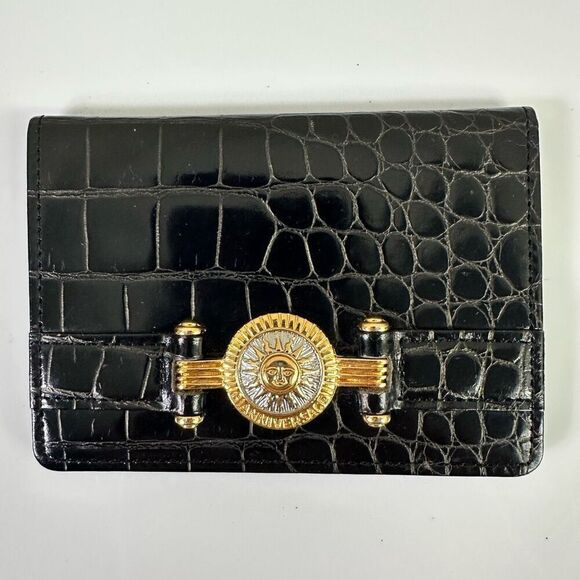 Versace Vintage Sunburst Croc Embossed Bifold Card Case Wallet - Picture 1 of 13